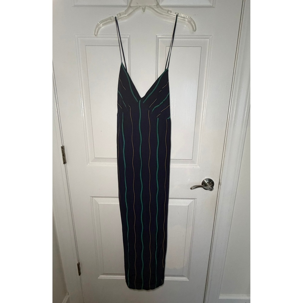 Madewell Navy Blue Striped Slip Midi Dress V-Neck Cross Back Size 14 NEW - Picture 11 of 12